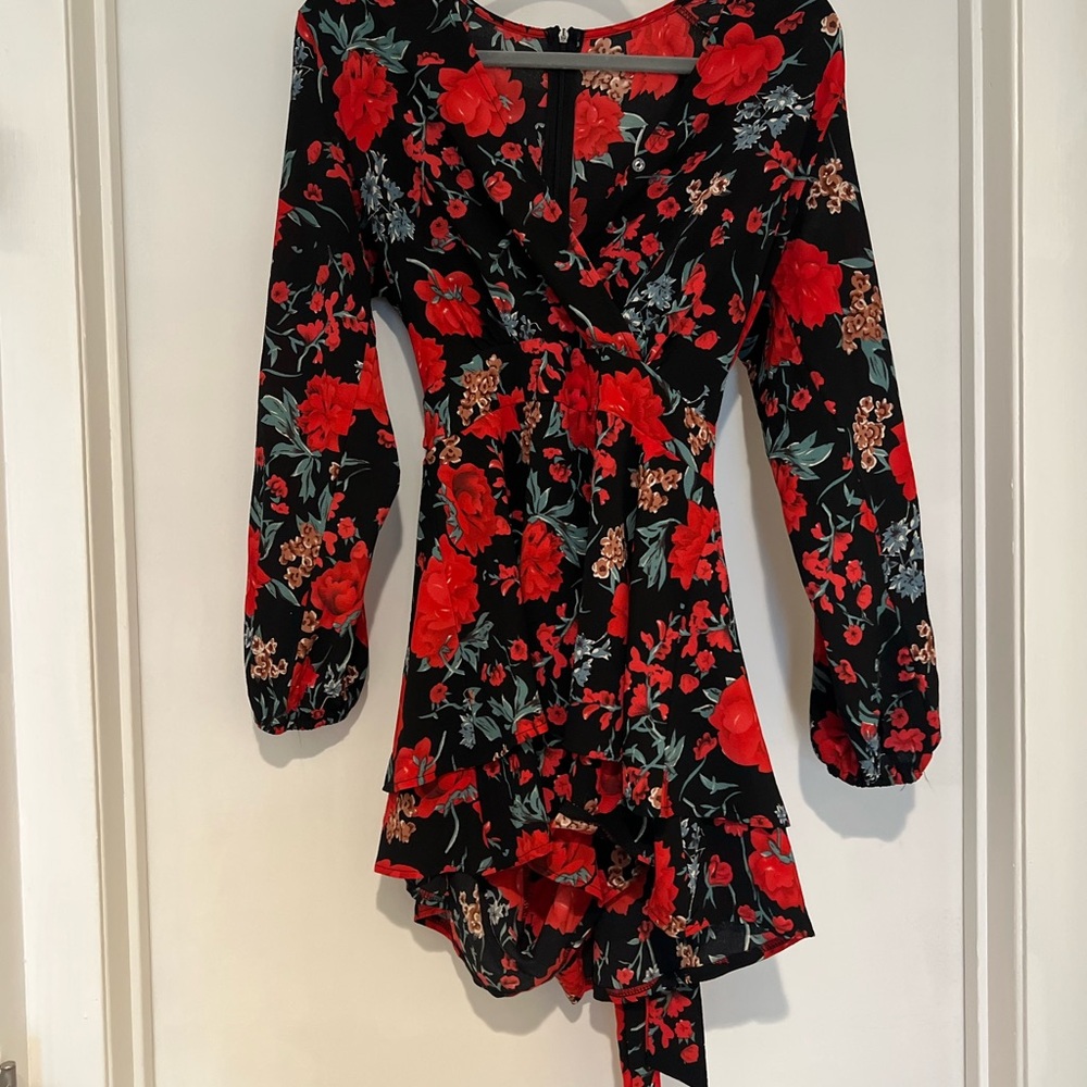 Floral Black and Red Romper